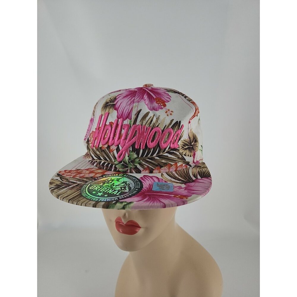 Hollywood Souvenir Snapback Hawaiian Floral print Holographic stickers.truckers